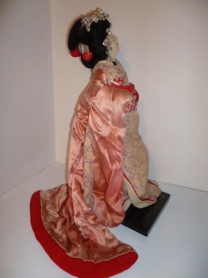 VERY OLD JAPANESE PRINCESS DOLL CLOTH DOLL LAVISH SATIN ROBE HAIR FLOWERS