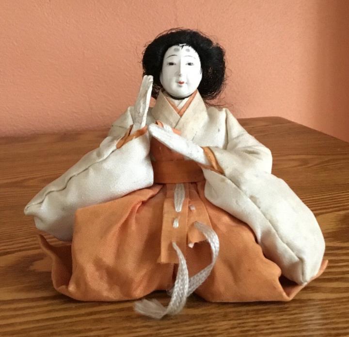Vintage Antique Japanese Doll - Paper Mache Composite Straw Stuffed Real Hair