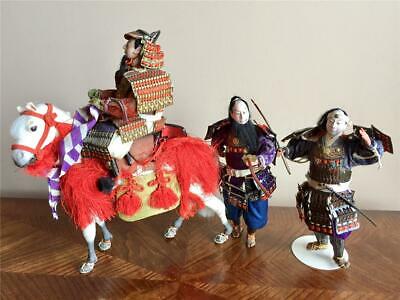 c1950 Japanese Elaborate Samurai on Majestic White Horse with 2 Foot Soldiers