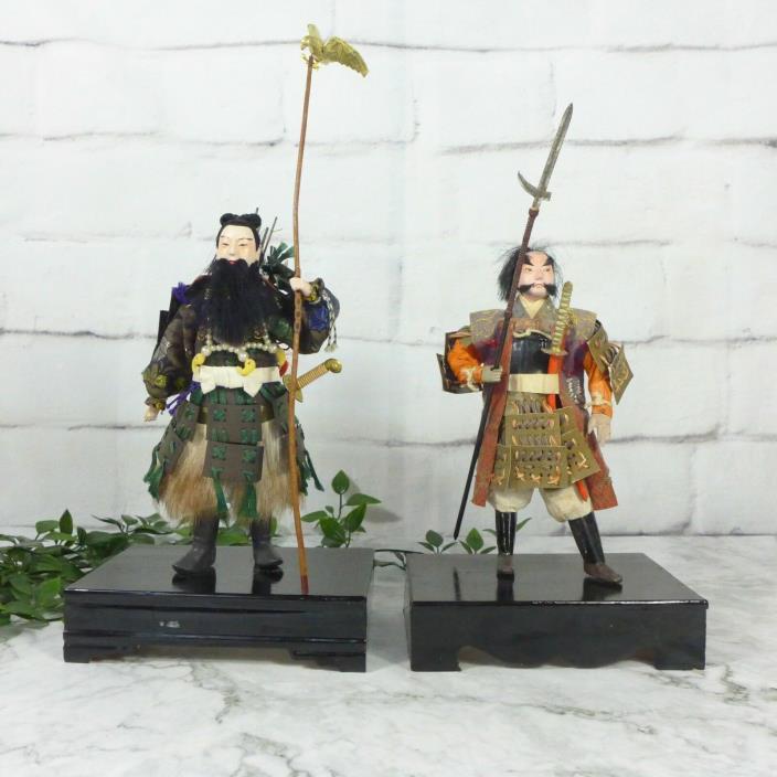 Set of 2 Vintage Traditional Japanese Samurai Armored Yoroi Dolls Models Figures