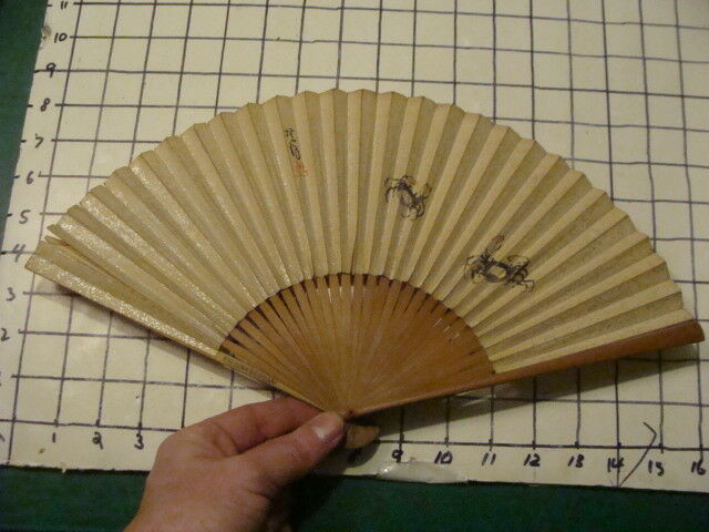 Vintage Original: JAPANESE FAN early hand painted  -- CRABS --