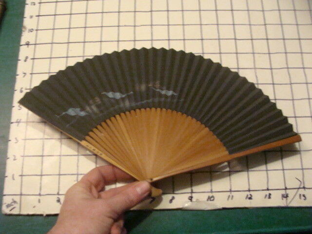 Vintage Original: JAPANESE FAN early hand painted  -- blue leaves above stream -