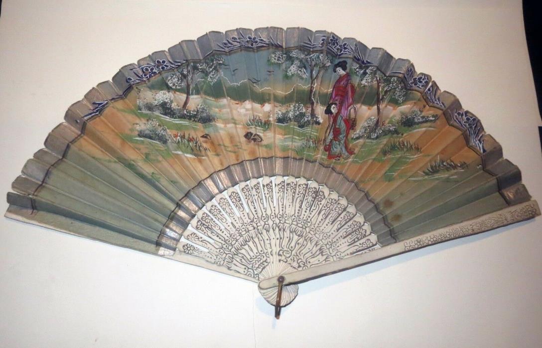 Intricate Hand Painted - ANTIQUE JAPANESE FAN