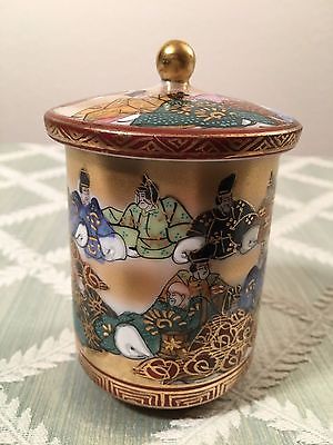 Kutani Porcelain Cup + Lid (Antique Japan Japanese Calligraphy Mug Hand Painted)