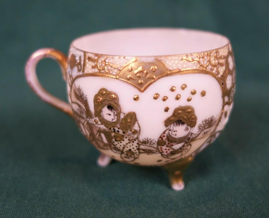Antique Hand Painted Gold Gilt Japanese Porcelain Tea Cup Monk Scene Marked
