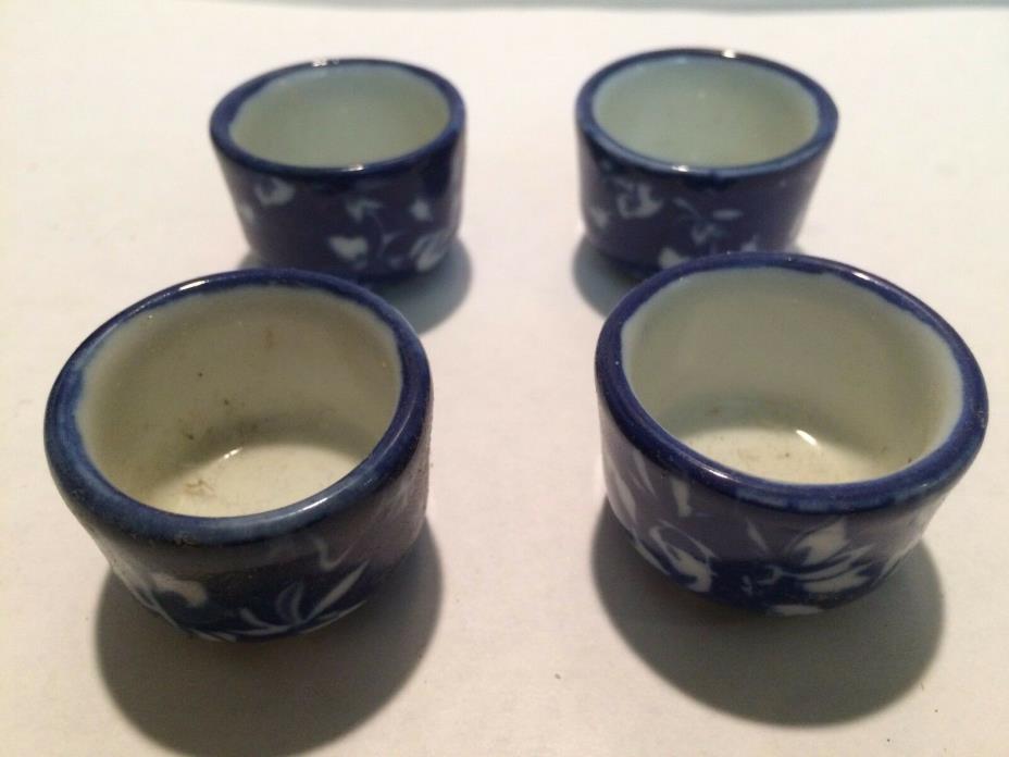 Set of 4 Japanese Cobalt Blue Sake Cups