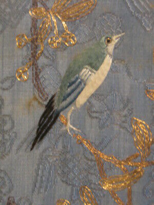 Antique Japan Silk Fabric Embroidery Bird Flowers Insects