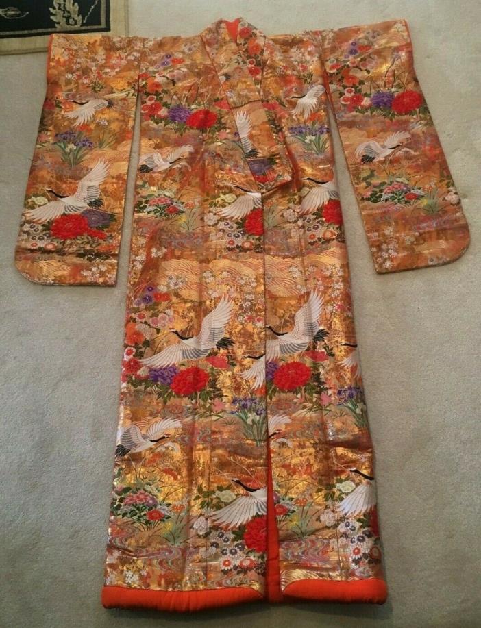 Vintage Japanese Embroidered Formal Wedding Kimono 100% Silk