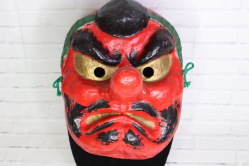 Vintage Japanese Tengu Mask Red Long Nose Oni Demon Devil Noh Kabuki Theatre