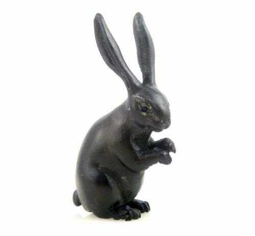 Ebony Ironwood Hand Carved Japanese Netsuke Sculpture Long Ears Rabbit #03251902