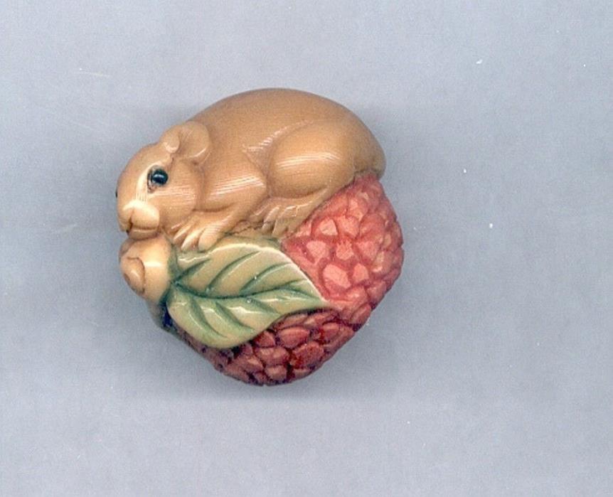 Rat On Fruit   Netsuke Hand Carved Tagua Nut  Figurine   725