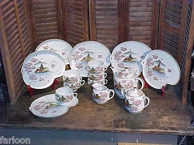 C.1922 KOSHIDA Scenic Nippon LITHOPHANE TEA SERVICE For 6 Beautiful!