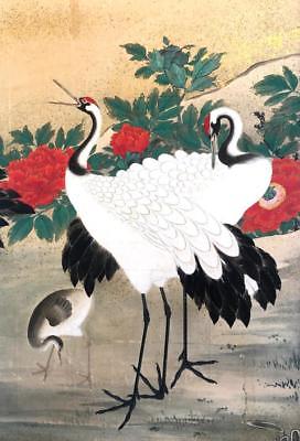 Japanese Byobu Screen Painting, Cranes