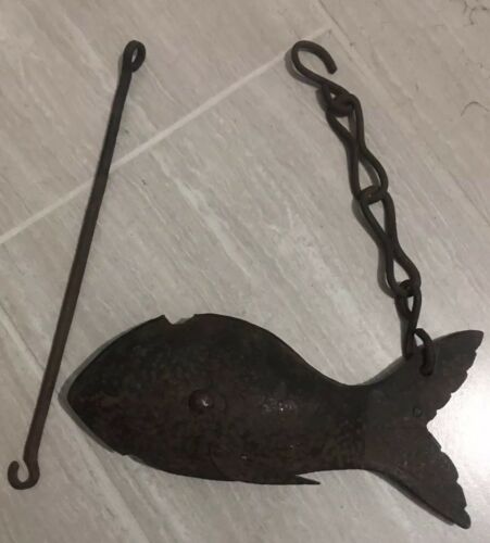 Antique Japanese Engraved Metal Fish Jizai Kagi RARE SHAPE