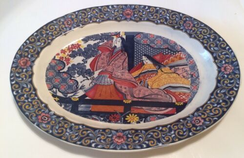 HUGE Antique Japanese Geisha Serving Platter 18.5