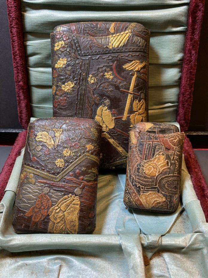 Antique Japanese Leather Wallet Cases