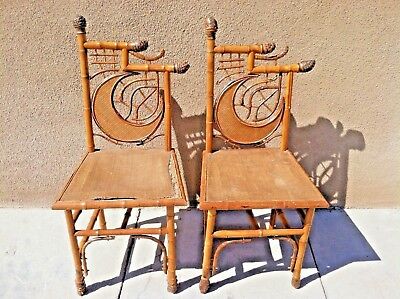 ANTIQUE 19th C ASIAN CHINESE OR JAPANESE HAND MADE BAMBOO 2 CHAIRS MUSEUM ITEMS