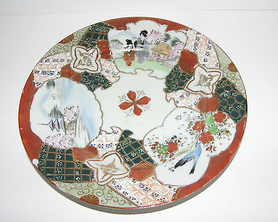 Antique Imari Satsuma Moriage Porcelain Plate Geisha Landscape Bird Signed