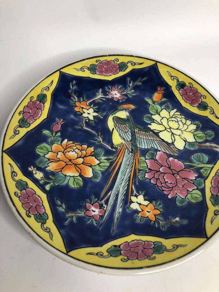 Antique Japanese Enameled Bird And Flowers Plate