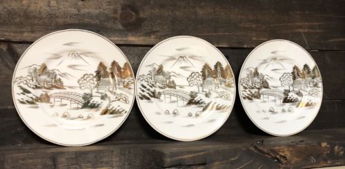 ?? LOT OF 3 Kutani Golden 6” Dessert HAND-PAINTED PLATE ??