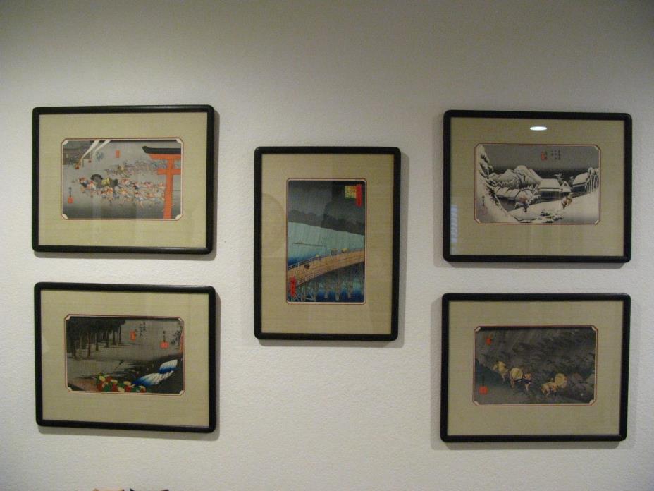 Japanese Woodblock Prints A Set of 5 by Hiroshige Ando (1797-1858)