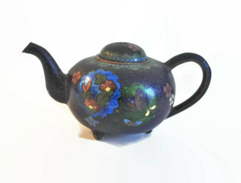 Antique Japanese Cloisonne Teapot 19th Century Meiji Era 1800s Enamel Small Pot