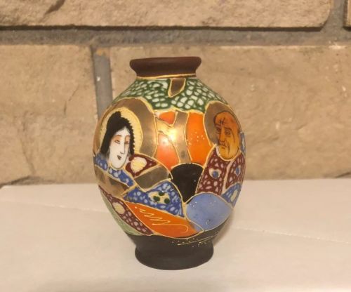 Antique Hand-painted Japanese Porcelain Gold Gilt Miniature Vase