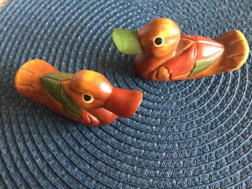 Lot Of 2- Hand Carved Wood Korean Wedding Ducks Small Size 4”
