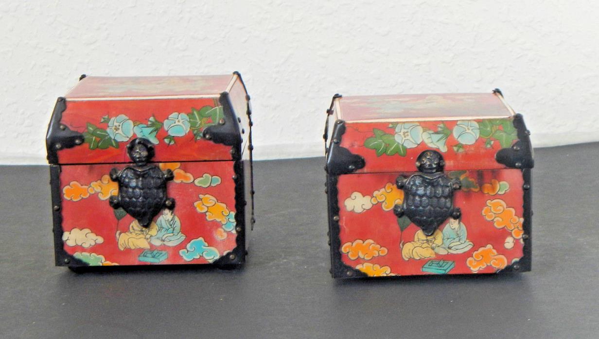 Reverse-Painted Ox Horn Wood Boxes - Hwagak Haem - Vintage Korean Ox Horn Boxes