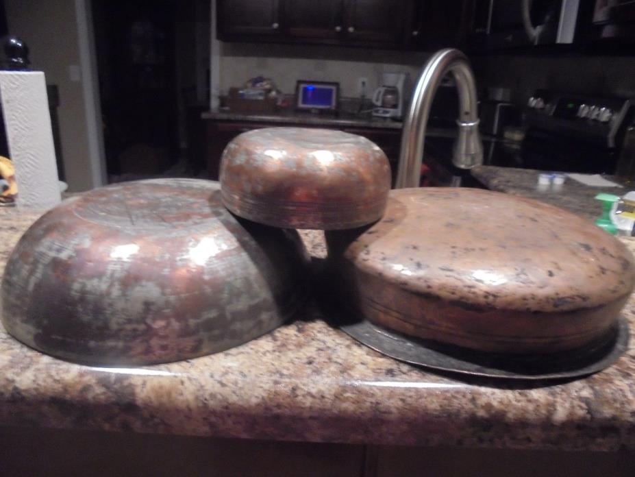 Antique Copper & Tin 3 pc Lot 3 Bowls ON SALE