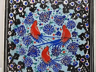 Vintage Turkish Pottery TILE RED BIRDS Flowers