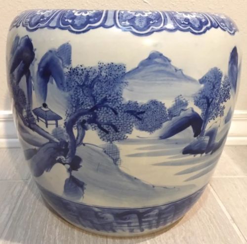 Antique Japanese Blue &  White Porcelain Jardiniere Hibachi Pot 11