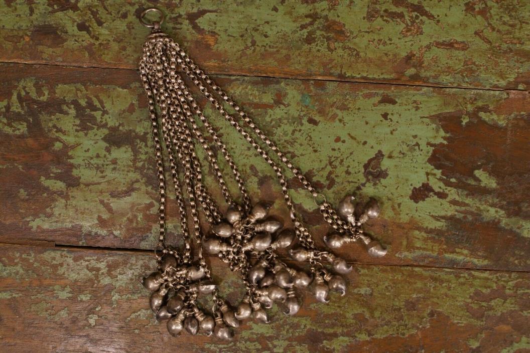 Antique Tribal India Old Silver Necklace Pendant Tassel (HUGE)
