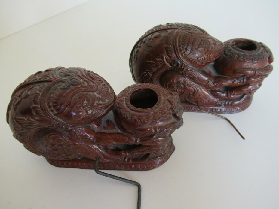 Antique Thai carved wood thread winders