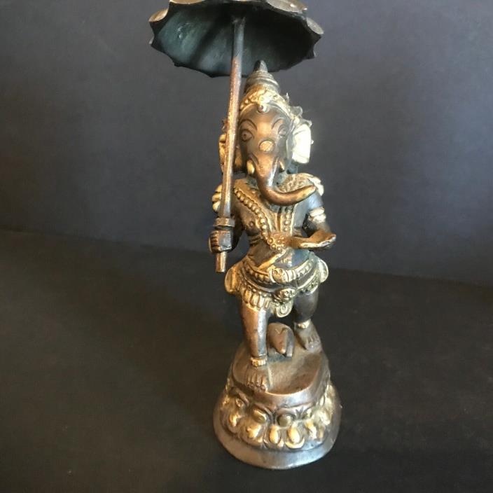 Bronze Ganesha with umbrella Heavy Vintage Piece 7