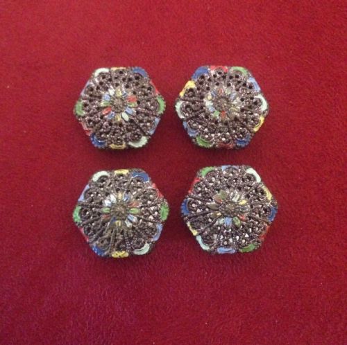 Antique Tibetan Metal Filigree Hexagon Shaped Buttons