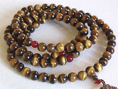 Rare natural stone Tiger's eye prayer necklace 108 Bead 10mm necklace 44 inch