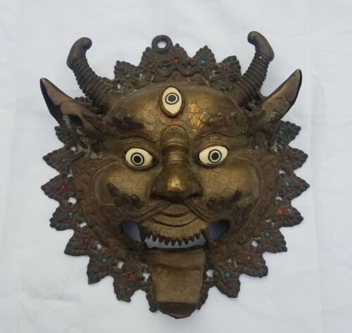 Beautiful Tibetan Mahakala Bronze ?  Brass  ? Mask