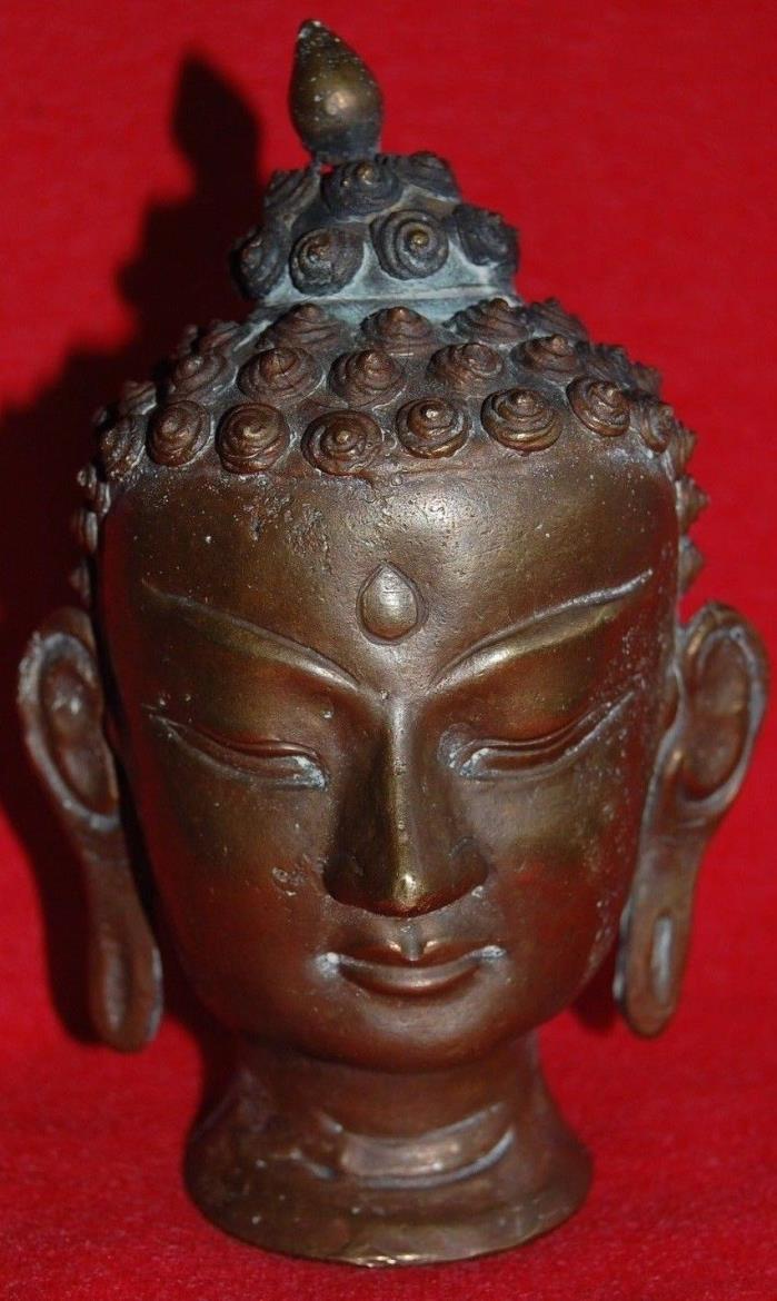 Antique Bronze Buddha Head Statue Tibet Nepal India China Sculpture
