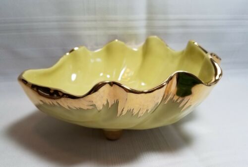 KNOX IMPERIAL - UNUSUAL SHELL SHAPED HAND PAINTED BOWL - YELLOW WITH GOLD TRIM