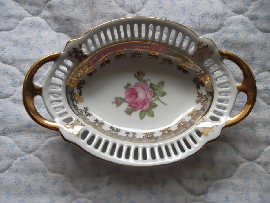 Vintage Dresden Handled Small Ring Tray Must See  5 1/4 X 3 1/2