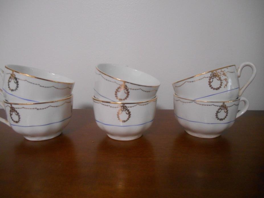 6 SPI Clinchfield China Coffee Tea Cups Gold Trim & Wreaths Antique Box Lot
