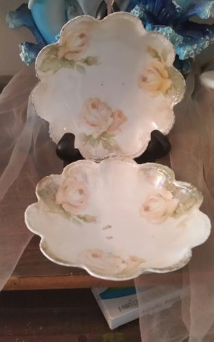 Vintage RS Germany fine china scalloped bowls with hand painted roses