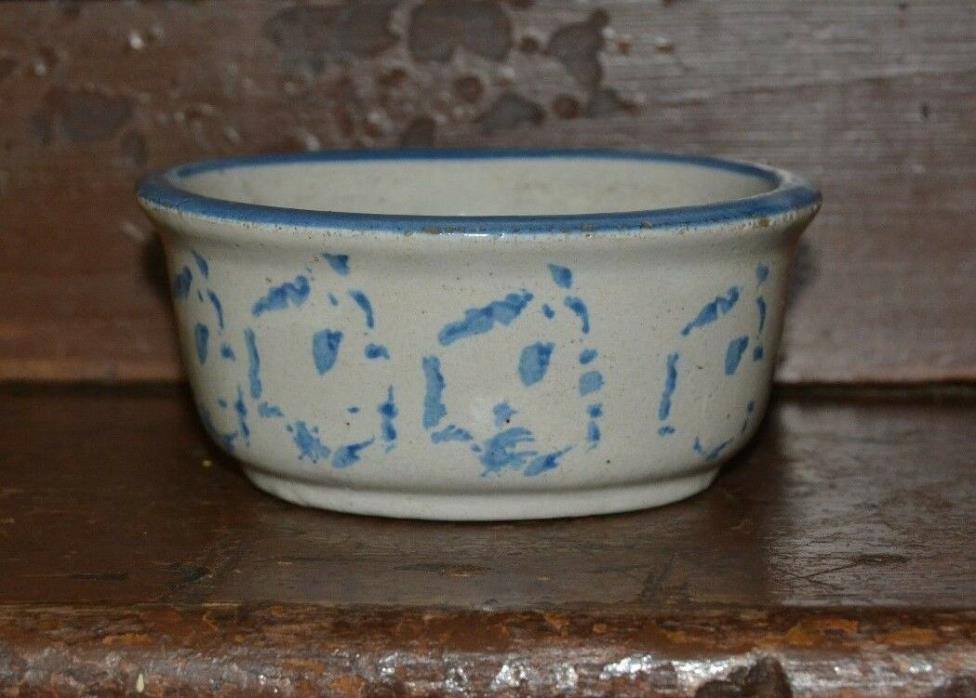 Vintage Antique Stoneware Blue and White Spongeware Berry Bowl