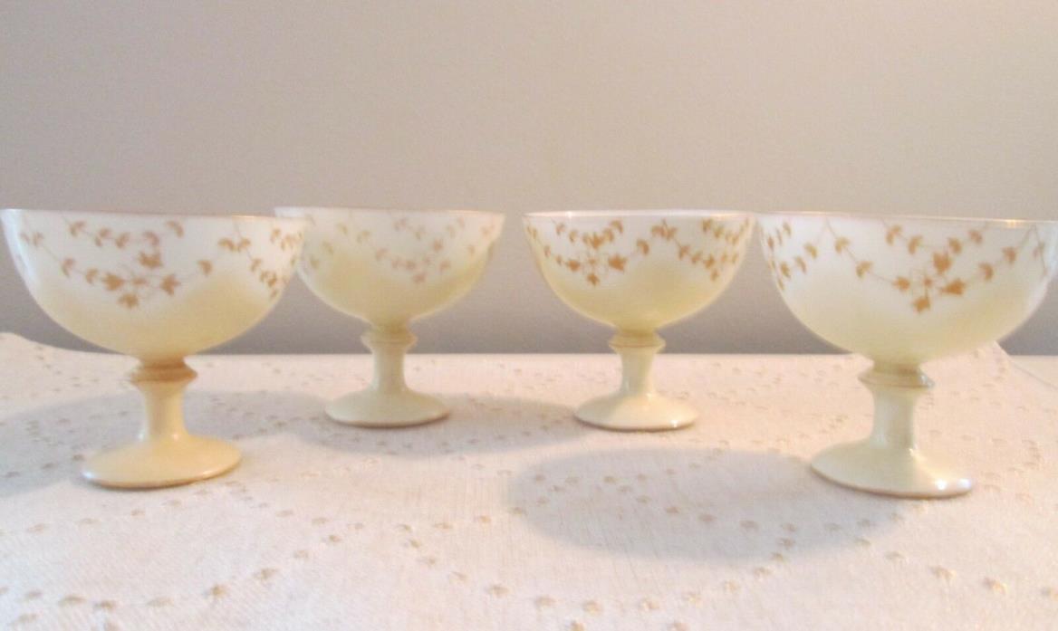 Antique Footed Dessert Cups Gold Leaf Flower Hand Painted Porcelain SET 4