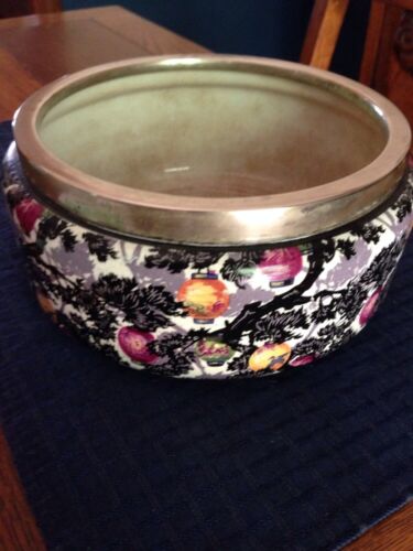 Antique English Palissy Bowl With English Silverplated Rim, Marked