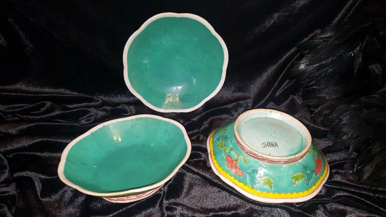 3 Antique hand painted rice bowls