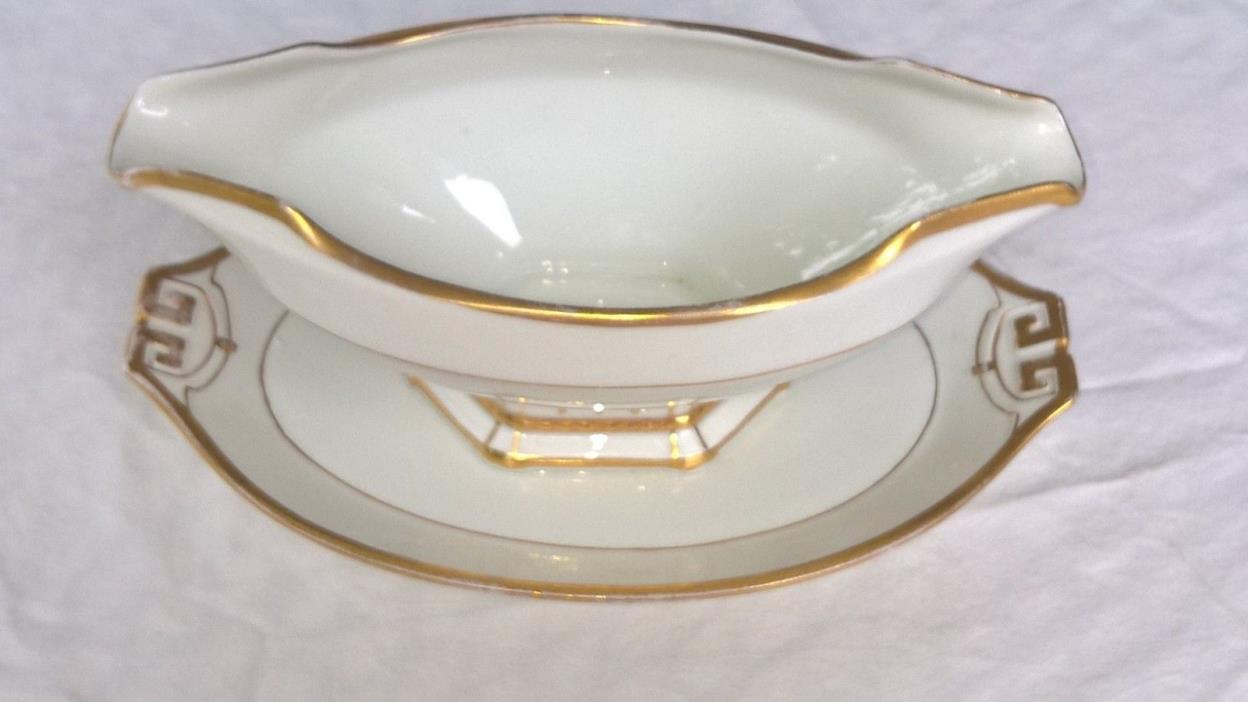 MZ Austria White Porcelain GRAVY SAUCE DISH w/ attached Underplate 100+ yrs old