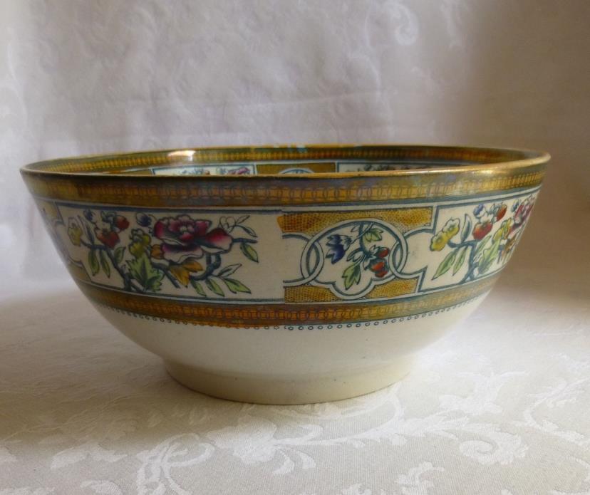 English Ironstone Polychrome Serving Bowl copper luster 19th century