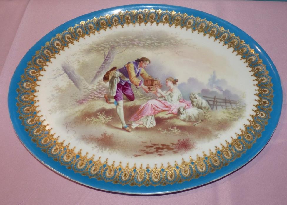 Beautiful Antique Sevres French Porcelain Platter Tray Hand Painted E. Grisaro